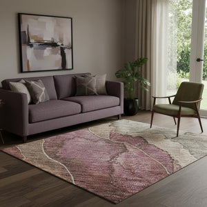 HomeRoots 5' X 8' Durable Khaki Beige & Mauve Floral Area Rug - Washable, UV Protected, Perfect for Families! 701385