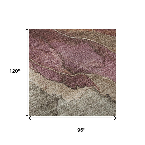 HomeRoots 8' X 10' Khaki Beige & Mauve Floral Area Rug - Washable, UV Protected, Perfect for Busy Homes! 701387