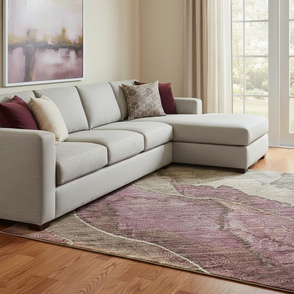 HomeRoots 8' X 10' Khaki Beige & Mauve Floral Area Rug - Washable, UV Protected, Perfect for Busy Homes! 701387