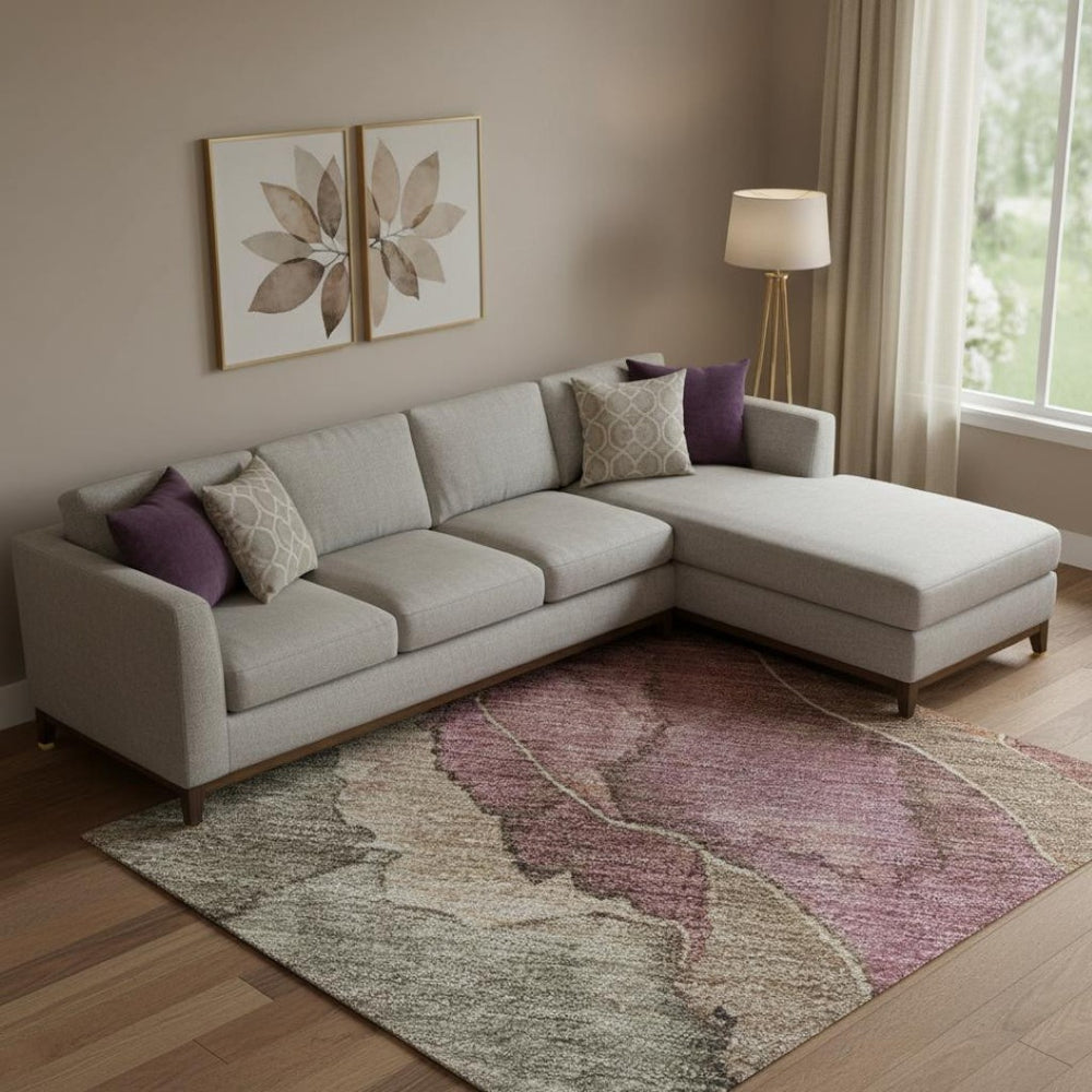 HomeRoots 9' X 12' Washable Khaki Beige & Mauve Floral Area Rug with UV Protection for High-Traffic Homes 701388