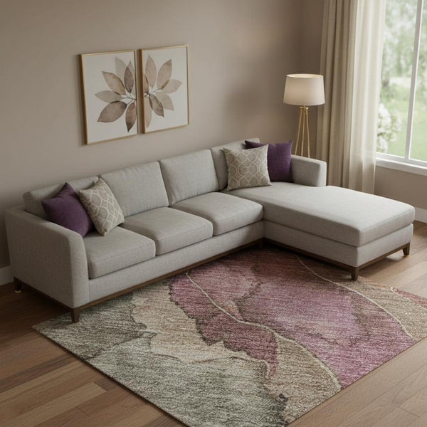 HomeRoots 9' X 12' Washable Khaki Beige & Mauve Floral Area Rug with UV Protection for High-Traffic Homes 701388