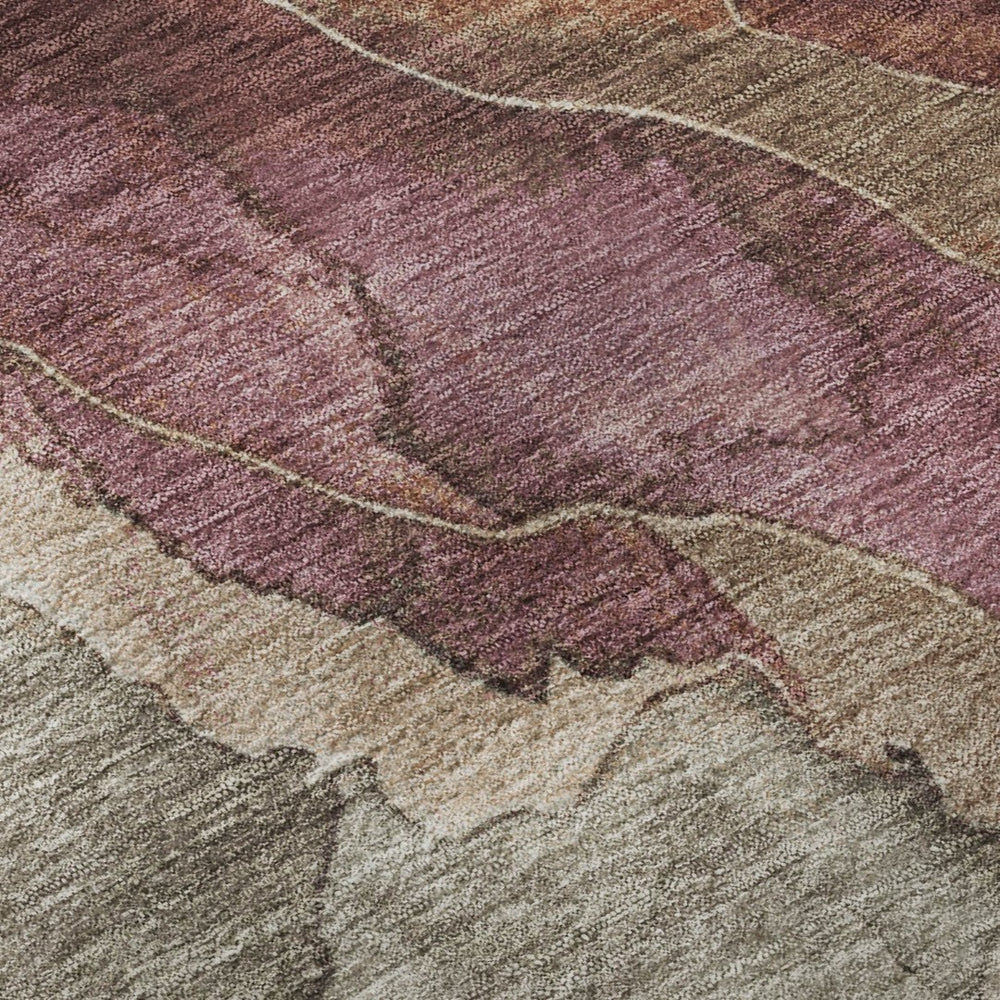 HomeRoots 9' X 12' Washable Khaki Beige & Mauve Floral Area Rug with UV Protection for High-Traffic Homes 701388