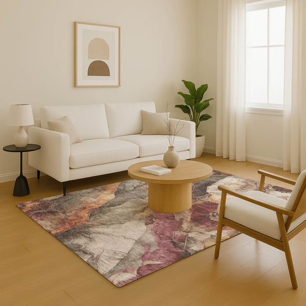 HomeRoots 9' X 12' Washable Khaki Beige & Mauve Floral Area Rug with UV Protection for High-Traffic Homes 701388