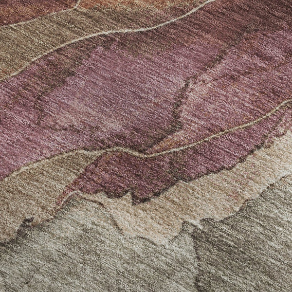 HomeRoots 9' X 12' Washable Khaki Beige & Mauve Floral Area Rug with UV Protection for High-Traffic Homes 701388