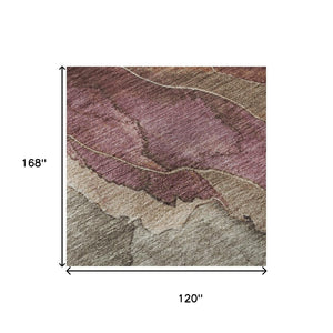 HomeRoots 10' X 14' Khaki Beige & Mauve Floral Area Rug - Washable, UV Protected, Perfect for High-Traffic Spaces! 701389