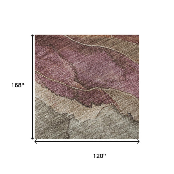 HomeRoots 10' X 14' Khaki Beige & Mauve Floral Area Rug - Washable, UV Protected, Perfect for High-Traffic Spaces! 701389