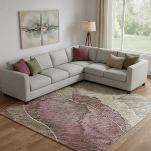 HomeRoots 10' X 14' Khaki Beige & Mauve Floral Area Rug - Washable, UV Protected, Perfect for High-Traffic Spaces! 701389