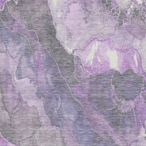 HomeRoots 5' X 8' Elegant Purple Ivory Gray Floral Area Rug - Washable, UV Protected, Non-Slip, Durable Design 701391