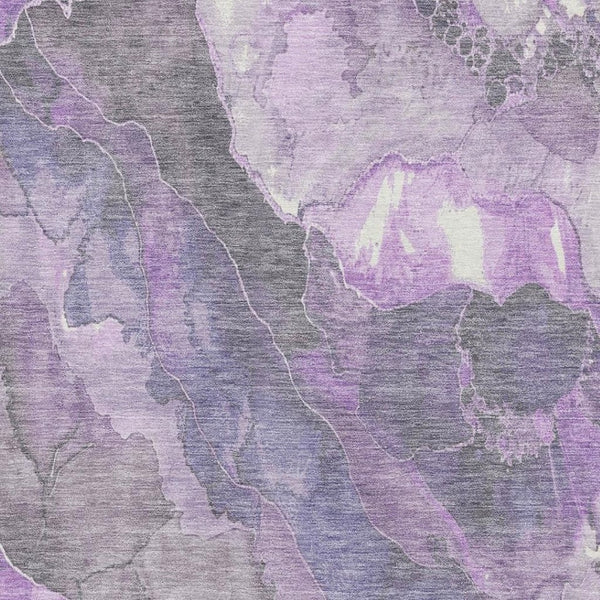 HomeRoots 5' X 8' Elegant Purple Ivory Gray Floral Area Rug - Washable, UV Protected, Non-Slip, Durable Design 701391