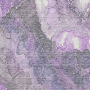 HomeRoots 8' X 10' Floral Area Rug in Purple, Ivory & Gray - Washable, UV Protected & Stain Resistant Design 701393