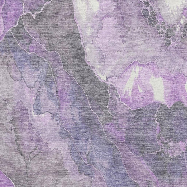 HomeRoots 8' X 10' Floral Area Rug in Purple, Ivory & Gray - Washable, UV Protected & Stain Resistant Design 701393