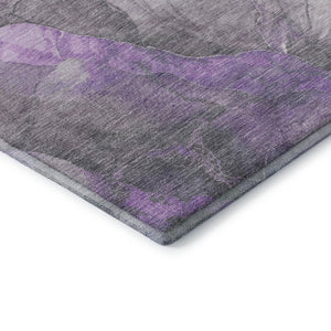 HomeRoots 9' X 12' Purple, Ivory & Gray Floral Washable Area Rug - UV Protected, Stain Resistant & Stylish! 701394