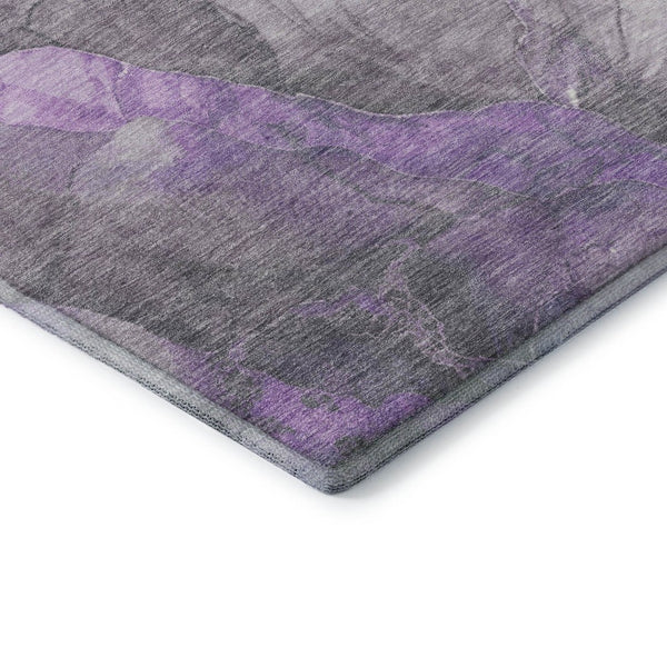 HomeRoots 9' X 12' Purple, Ivory & Gray Floral Washable Area Rug - UV Protected, Stain Resistant & Stylish! 701394