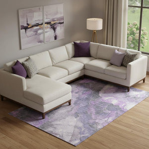 HomeRoots 10' X 14' Floral Area Rug in Purple, Ivory & Gray - Washable, UV-Protected, Stain-Resistant Design 701395