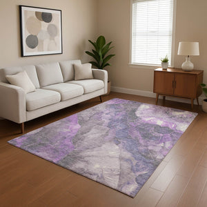 HomeRoots 10' X 14' Floral Area Rug in Purple, Ivory & Gray - Washable, UV-Protected, Stain-Resistant Design 701395
