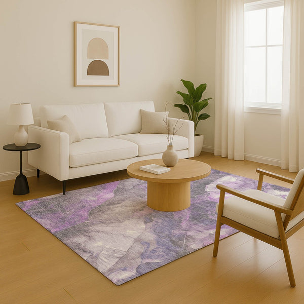 HomeRoots 10' X 14' Floral Area Rug in Purple, Ivory & Gray - Washable, UV-Protected, Stain-Resistant Design 701395
