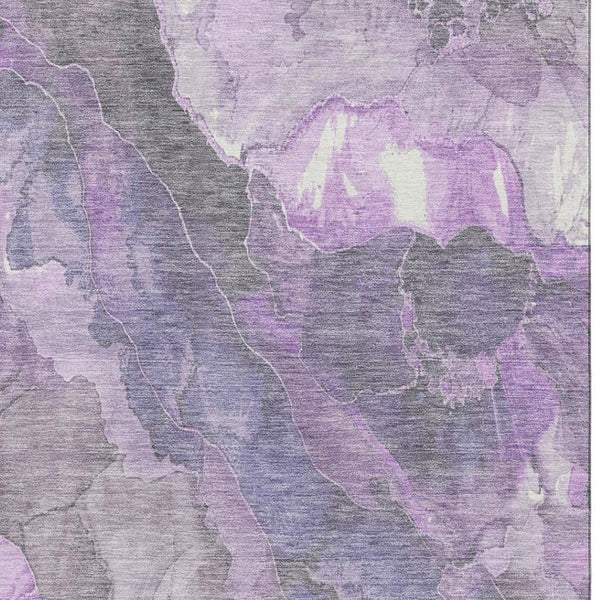 HomeRoots 10' X 14' Floral Area Rug in Purple, Ivory & Gray - Washable, UV-Protected, Stain-Resistant Design 701395