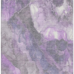 HomeRoots 10' X 14' Floral Area Rug in Purple, Ivory & Gray - Washable, UV-Protected, Stain-Resistant Design 701395