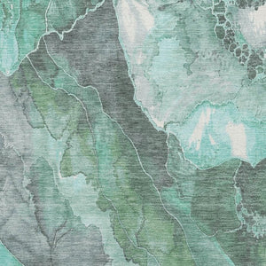 HomeRoots 5' X 8' Teal Gray Floral Area Rug – Stylish, Washable, UV-Protected for High-Traffic Rooms & Kids 701397