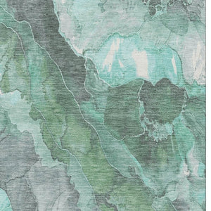 HomeRoots 8' X 10' Stylish Teal Gray & Ivory Floral Area Rug - Washable, UV Protected, Durable, Non-Slip! 701399