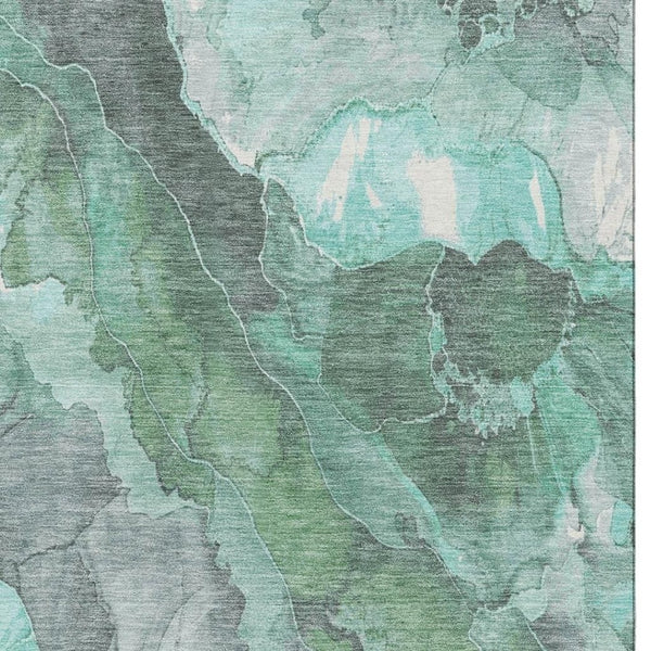 HomeRoots 8' X 10' Stylish Teal Gray & Ivory Floral Area Rug - Washable, UV Protected, Durable, Non-Slip! 701399