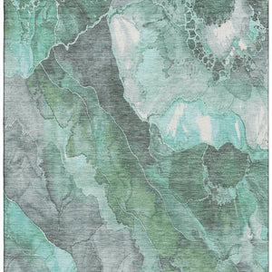 HomeRoots 8' X 10' Stylish Teal Gray & Ivory Floral Area Rug - Washable, UV Protected, Durable, Non-Slip! 701399