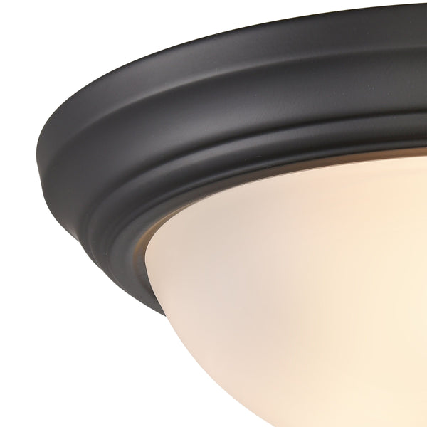 Thomas Lighting Helena 2 Bulb Flush Mount with White Glass Dome Shade for Low Ceiling Rooms Black 15 inches 7013FM/60