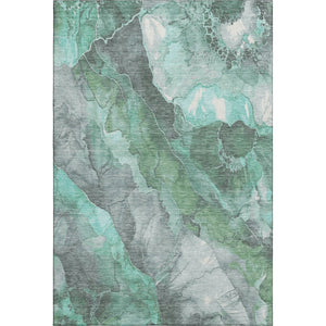 HomeRoots 9' X 12' Teal Gray Ivory Floral Area Rug - Washable, Stain-Resistant, UV Protected for Family Spaces 701400