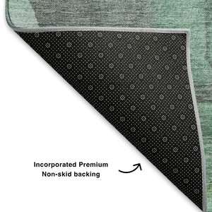 HomeRoots 9' X 12' Teal Gray Ivory Floral Area Rug - Washable, Stain-Resistant, UV Protected for Family Spaces 701400
