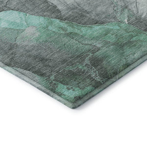 HomeRoots 9' X 12' Teal Gray Ivory Floral Area Rug - Washable, Stain-Resistant, UV Protected for Family Spaces 701400