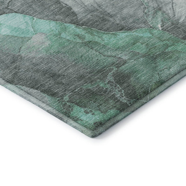 HomeRoots 9' X 12' Teal Gray Ivory Floral Area Rug - Washable, Stain-Resistant, UV Protected for Family Spaces 701400