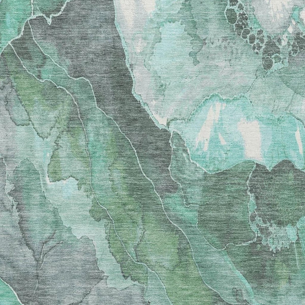 HomeRoots 9' X 12' Teal Gray Ivory Floral Area Rug - Washable, Stain-Resistant, UV Protected for Family Spaces 701400