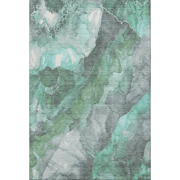 HomeRoots 9' X 12' Teal Gray Ivory Floral Area Rug - Washable, Stain-Resistant, UV Protected for Family Spaces 701400