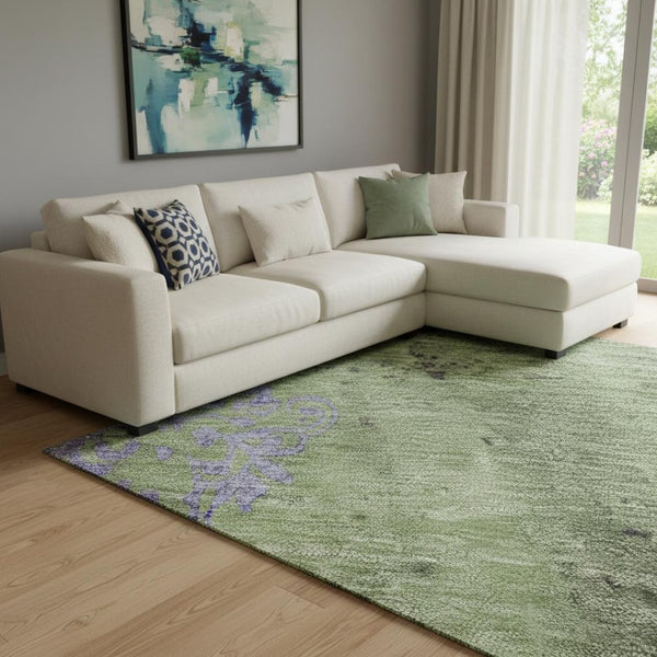 HomeRoots 8' X 10' Washable Floral Area Rug in Artichoke Green & Purple - Durable, UV-Protected, Easy Care! 701405