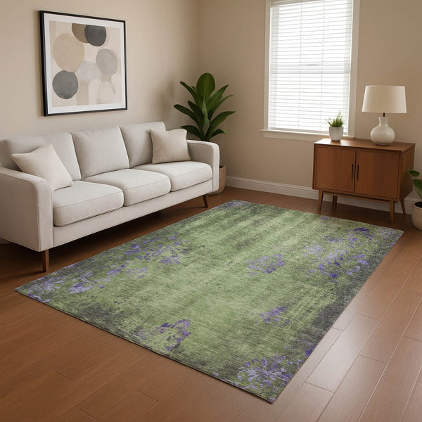 HomeRoots 10' X 14' Artichoke Green & Purple Floral Rug - Durable, Washable, UV Protected for Busy Homes 701407