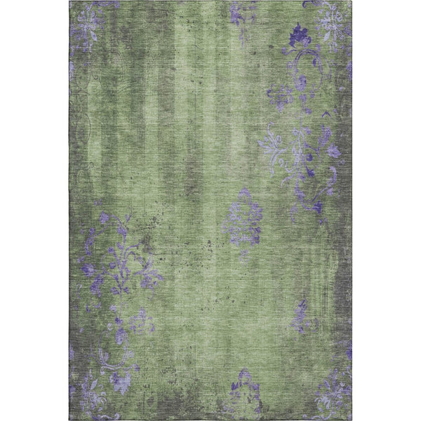 HomeRoots 10' X 14' Artichoke Green & Purple Floral Rug - Durable, Washable, UV Protected for Busy Homes 701407