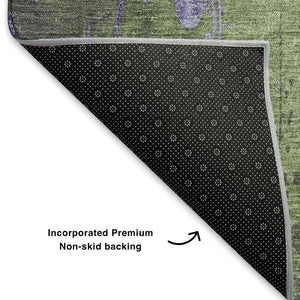 HomeRoots 10' X 14' Artichoke Green & Purple Floral Rug - Durable, Washable, UV Protected for Busy Homes 701407