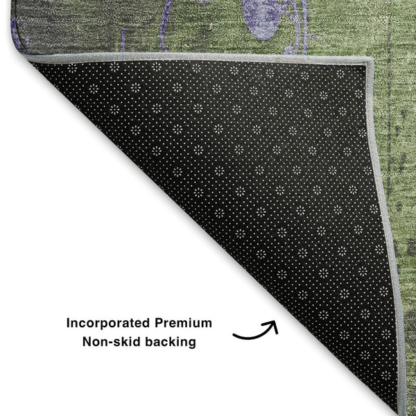 HomeRoots 10' X 14' Artichoke Green & Purple Floral Rug - Durable, Washable, UV Protected for Busy Homes 701407