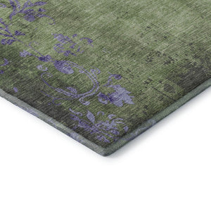 HomeRoots 10' X 14' Artichoke Green & Purple Floral Rug - Durable, Washable, UV Protected for Busy Homes 701407