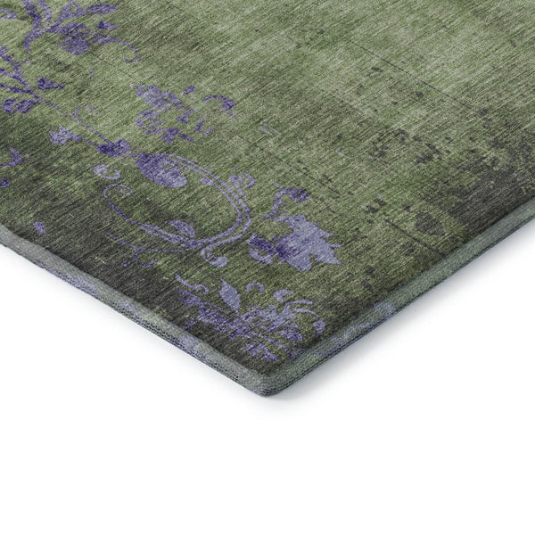 HomeRoots 10' X 14' Artichoke Green & Purple Floral Rug - Durable, Washable, UV Protected for Busy Homes 701407