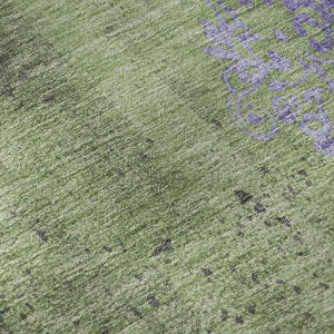 HomeRoots 10' X 14' Artichoke Green & Purple Floral Rug - Durable, Washable, UV Protected for Busy Homes 701407