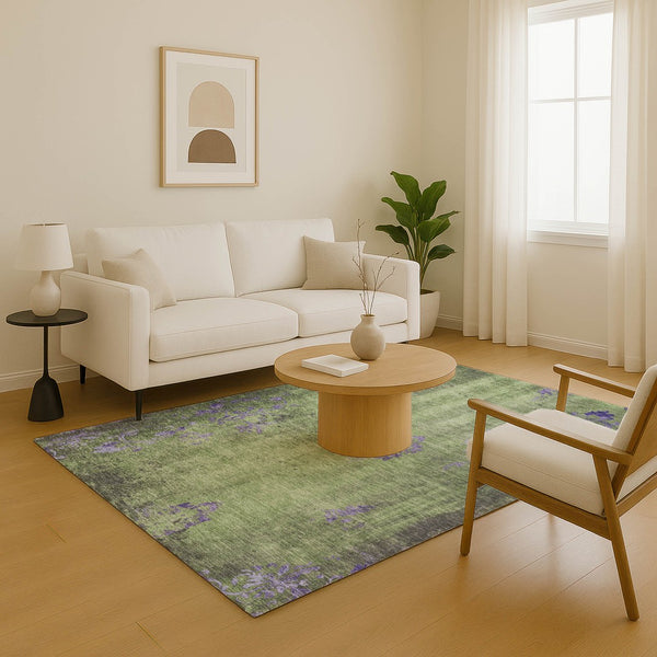 HomeRoots 10' X 14' Artichoke Green & Purple Floral Rug - Durable, Washable, UV Protected for Busy Homes 701407
