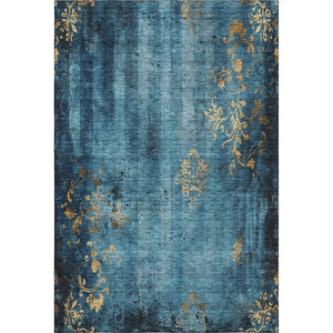 HomeRoots 5' X 8' Blue and Gold Floral Area Rug – Stain Resistant, UV Protected, Perfect for Any Room 701409