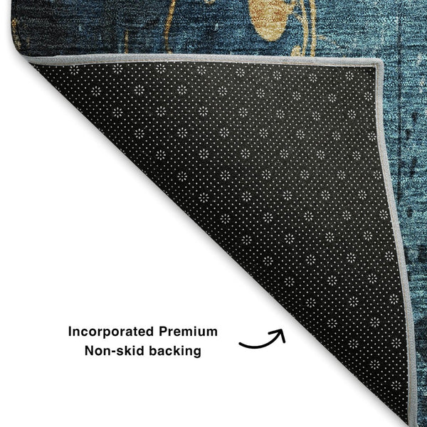 HomeRoots 5' X 8' Blue and Gold Floral Area Rug – Stain Resistant, UV Protected, Perfect for Any Room 701409