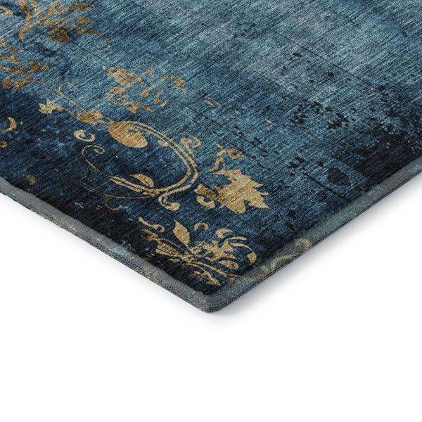 HomeRoots 5' X 8' Blue and Gold Floral Area Rug – Stain Resistant, UV Protected, Perfect for Any Room 701409