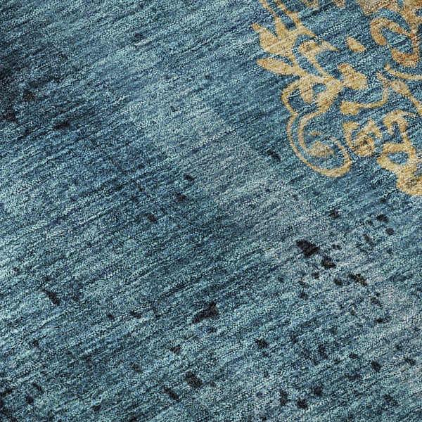 HomeRoots 5' X 8' Blue and Gold Floral Area Rug – Stain Resistant, UV Protected, Perfect for Any Room 701409