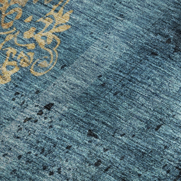 HomeRoots 5' X 8' Blue and Gold Floral Area Rug – Stain Resistant, UV Protected, Perfect for Any Room 701409
