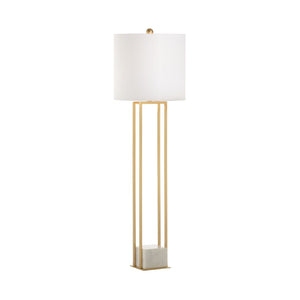 Chelsea House Tower Tower Buffet Lamp In Polished Brass With White Marble Base — Slim 38" Accent Light For Buffets, Consoles 70141