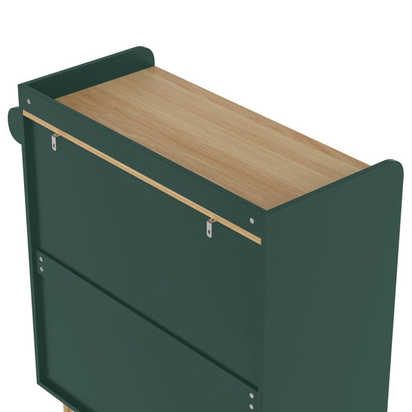 English Elm Modern Fluted Bar Cabinet with Wine Rack Glass Holders Adjustable Shelving and Hidden Drawer Green N728P438606G