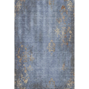 HomeRoots 5' X 8' Denim Blue & Beige Floral Area Rug - Washable, Stain Resistant, UV Protected for High Traffic Areas 701415